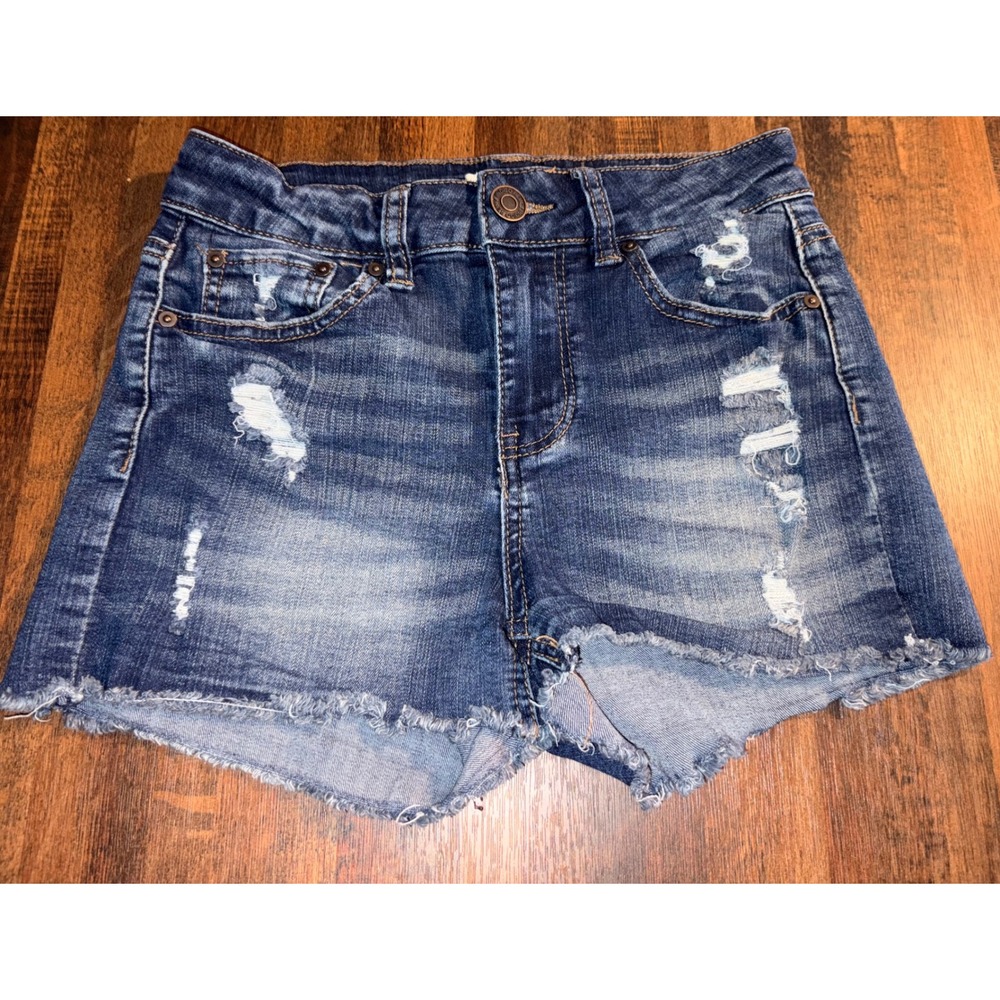 Indigo Rein Womens Distressed Denim Shorts Dark Wash Cut Off‎ Size 3 High Rise